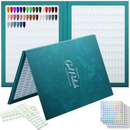 C12rtive 320 Nail Color Book,with 480 False Tips & 1-400 Number Labels,Professional Nail Color Swatches Book for UV Gel Polish Nails Art Design(Green)