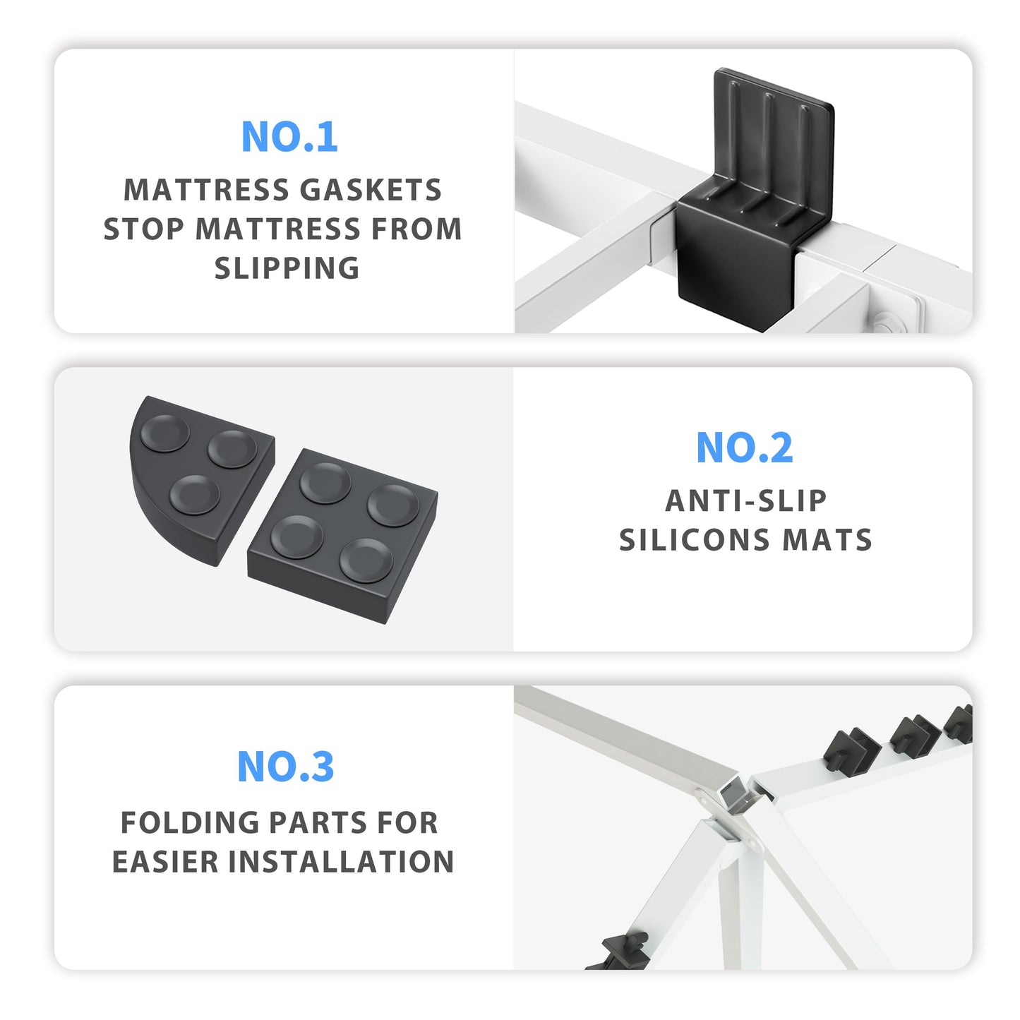 VIPSHOW 4 Inch White Queen Bed Frame, 3500Lbs Heavy Duty Metal Platform with Round Corner Legs Mattress Slide Stopper, Steel Slat Support No Box Spring Needed, Noise Free, Non-Slip, Easy Assembly
