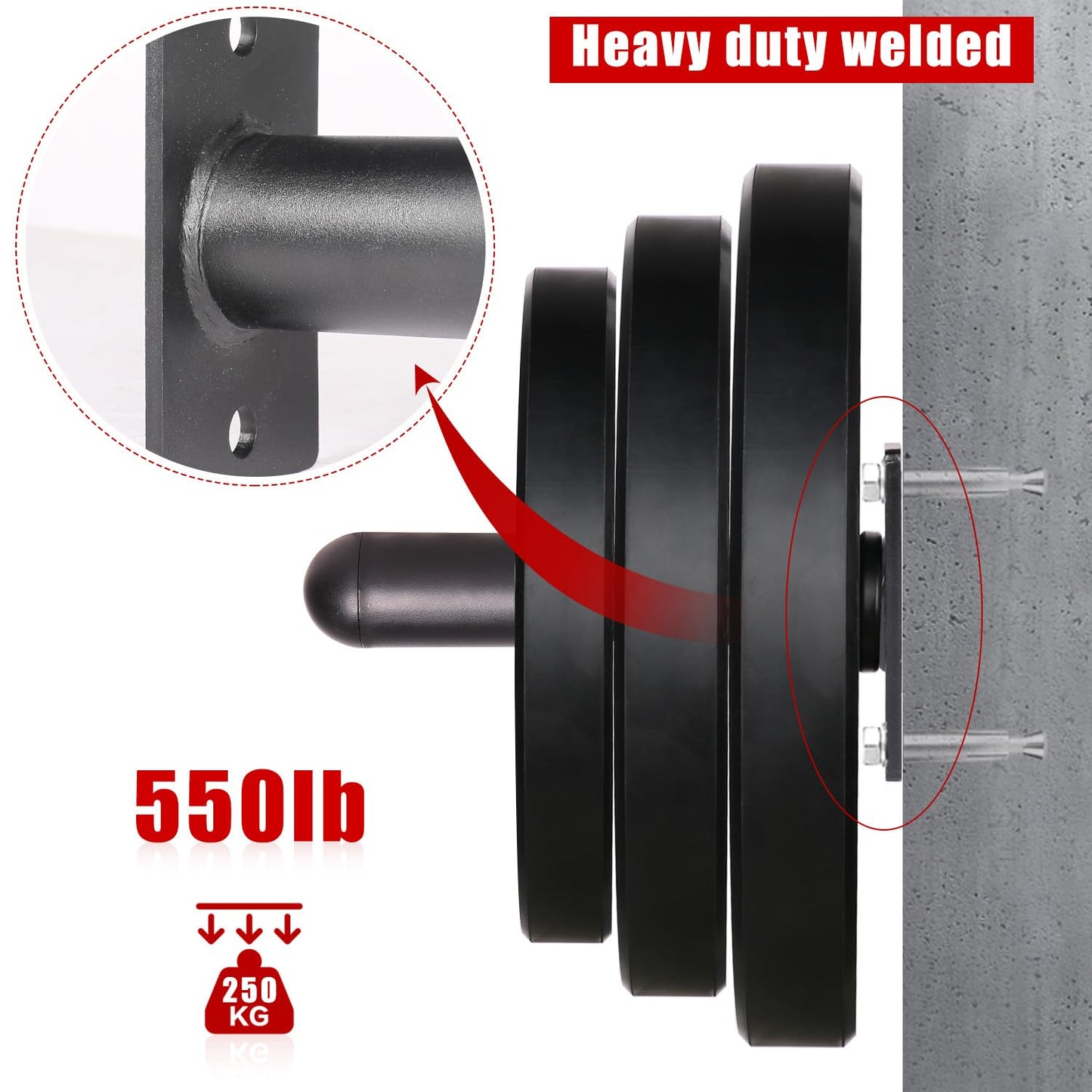 SYL Fitness Wall Mounted Weight Plate Holder, Fit 2 inch Olympic Weight Plates, Scratch Resistant Surface (2" Plates（2 pack）)"