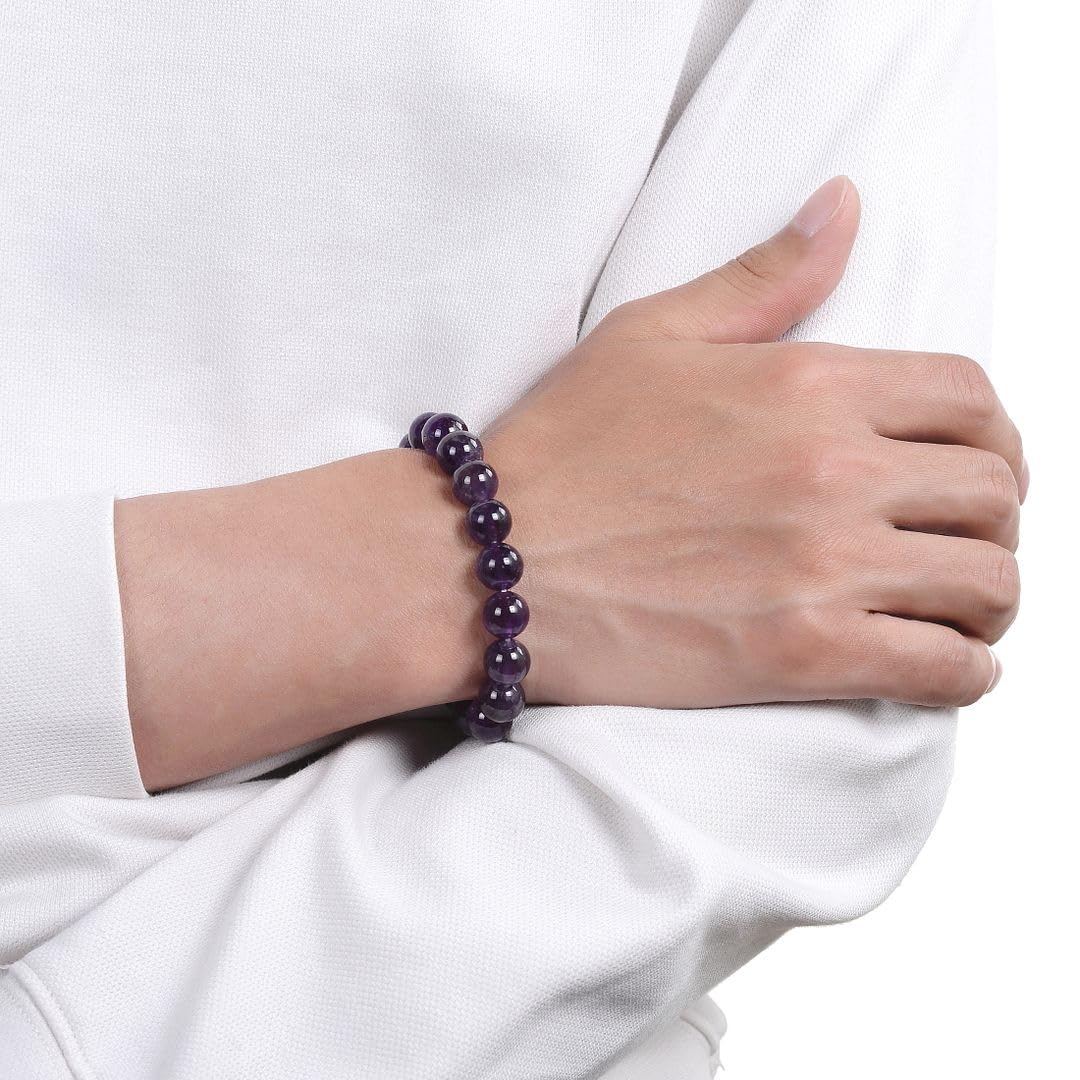 Adabele Real Natural Grade A Purple Amethyst Bracelet 8 inch Stretch Gemstone Beaded Bracelet Chakra Healing Crystal Stone Women Mom Gift (Unisex) GB10-C7