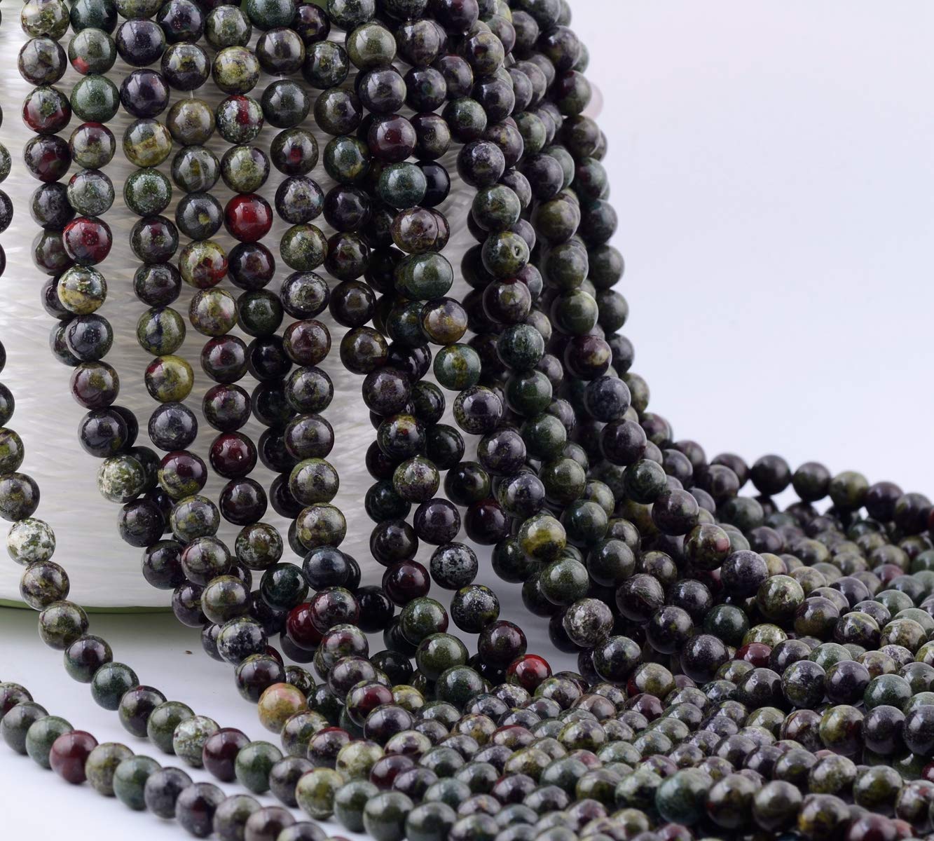 Natural Stone Beads 100pcs 10mm Dragon Blood Stone Round Genuine Stone Beading Loose Gemstone DIY Smooth Beads for Bracelet Necklace Earrings Jewelry Making (Dragon Blood Stone Red, 10mm)