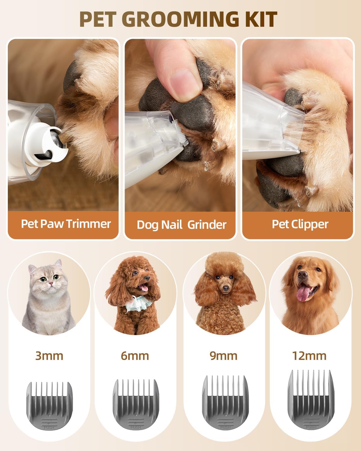 Simple Way Dog Grooming Vacuum Kit for Shedding: Pet Hair Remover with Quiet Suction Cleaners and Large Capacity Dustbin for Long-Haired Dogs and Cats Home Brush and Groomer with 6 Attachments(Ivory)