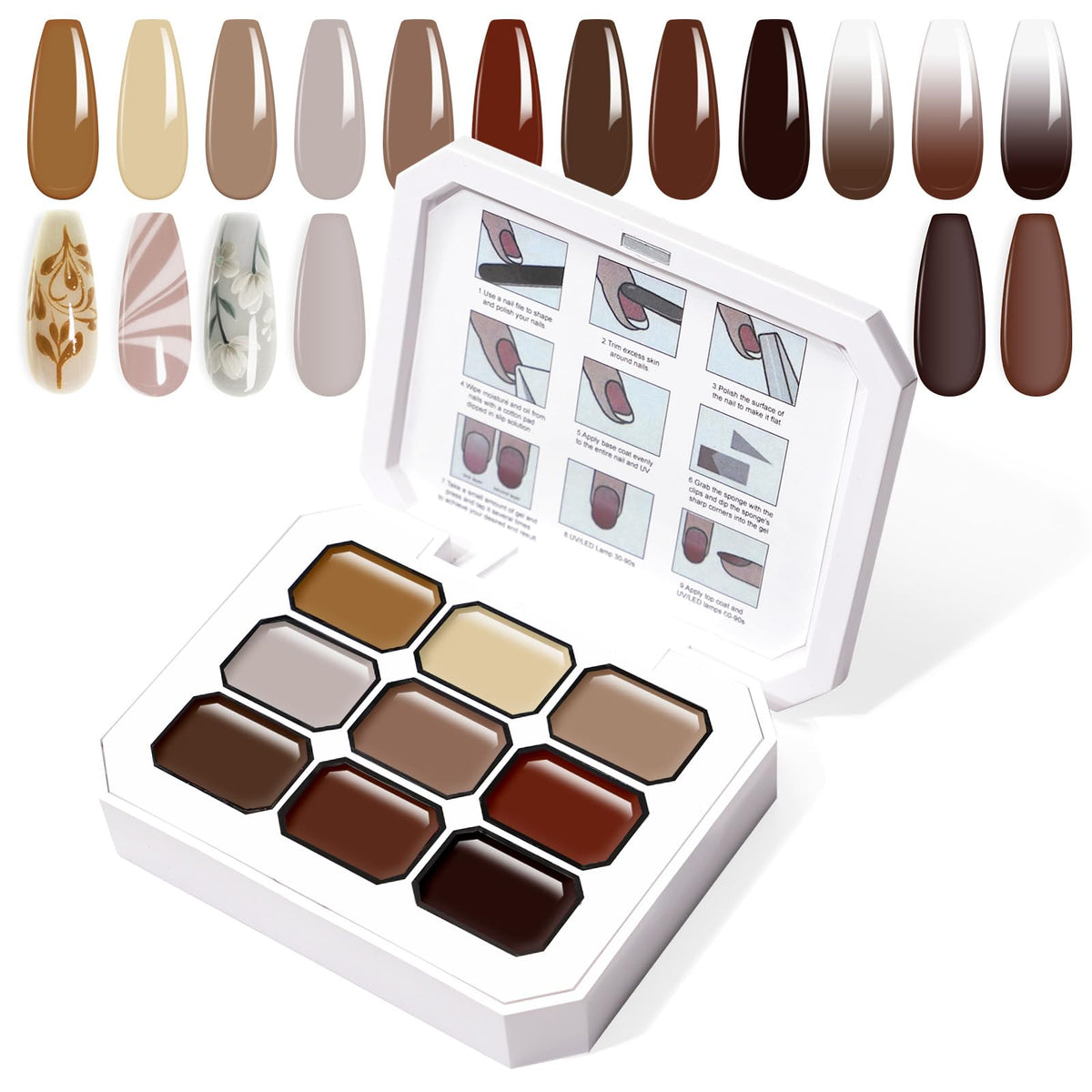 U-Shinein Gradient Painting Gel, 9 Colors Ombre Gel Nail Polish for Cream Brown Color Pigment Pat Aura Nails French Manicure Soak Off UV Long-lasting Home Salon DIY Nail Art Coconut Latte 1