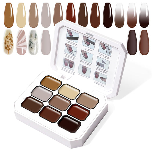 U-Shinein Gradient Painting Gel, 9 Colors Ombre Gel Nail Polish for Cream Brown Color Pigment Pat Aura Nails French Manicure Soak Off UV Long-lasting Home Salon DIY Nail Art Coconut Latte 1
