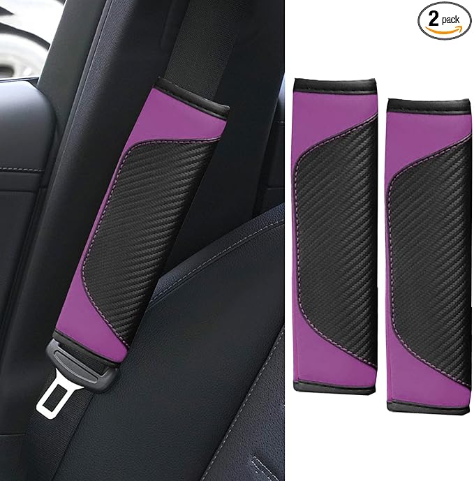 2PCS Car Seat Belt Cover Pad, Soft Carbon Fiber Leather Seatbelt Shoulder Protector for a More Comfortable Driving, Universal Safety Belt Strap Cover to Protect Your Neck (Purple)