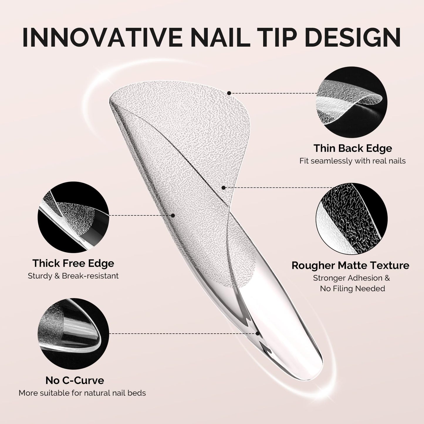 MelodySusie Medium Square X Nail Tips- 600Pcs 15 Sizes Clear Acrylic, Half Matte Full Cover Press on Nails for DIY Extension & Salon Use, Pre-Shaped for Long-Lasting Manicure