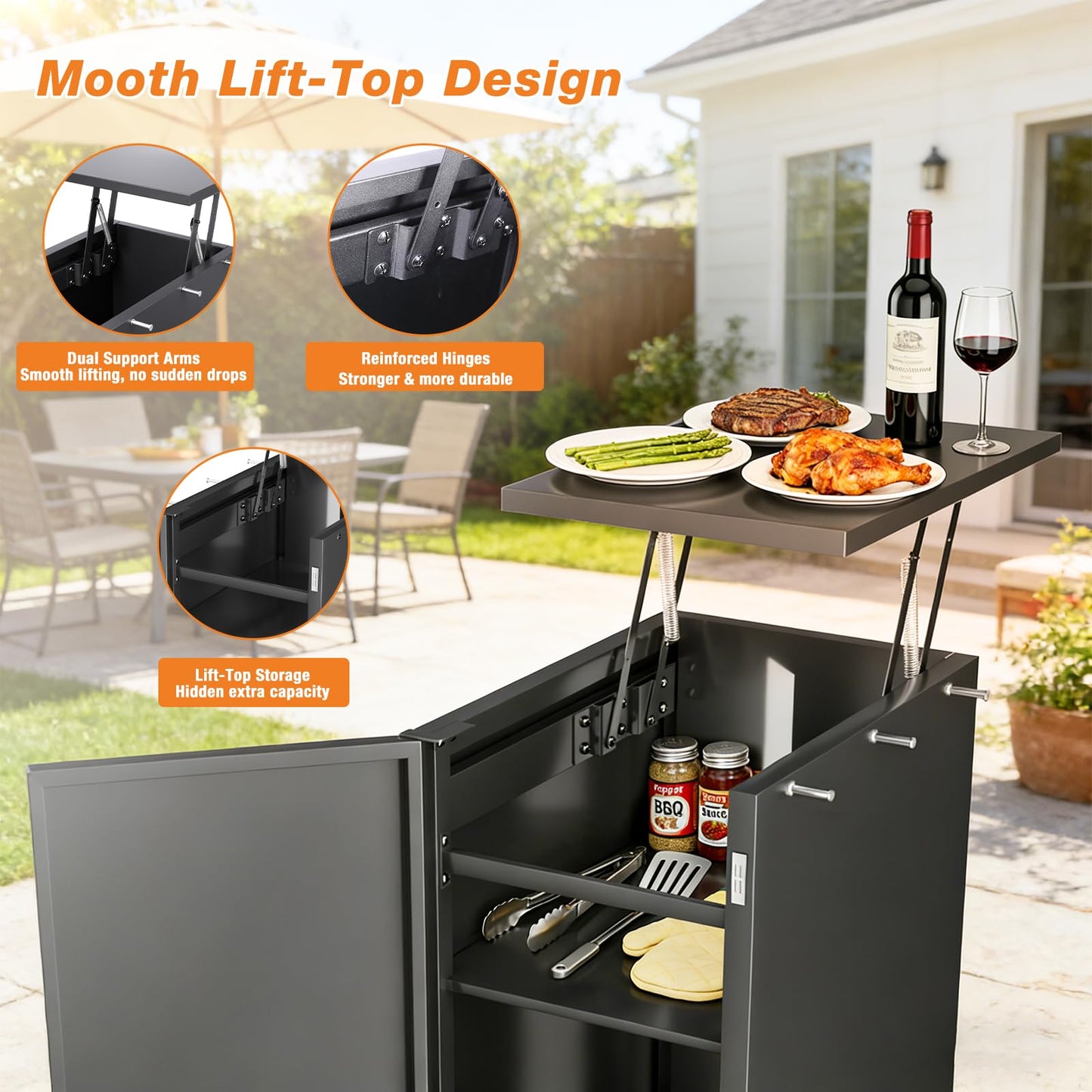 SearCook Outdoor Grill Cart, Height Adjustable Grill Table with Storage Cabinet, Magnetic, Flexible Rolling Wheels, for Weber, Charbroil, Nexgrill, Dynaglo Majority Series Gas Grills Accessory