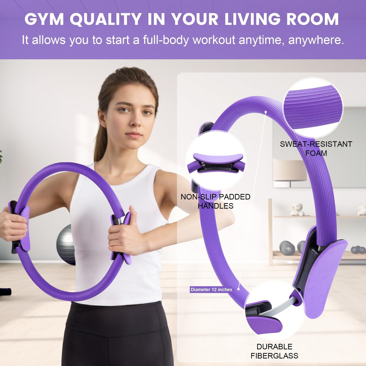 14" Pilates Ring Circle Fitness Set of 17 Equipment Accessories Workouts Includes Pilates Ball Magic Circle Yoga Ring Knee Pads and Resistance Bands for Women Set Gift for Women Weight Loss (Purple)"
