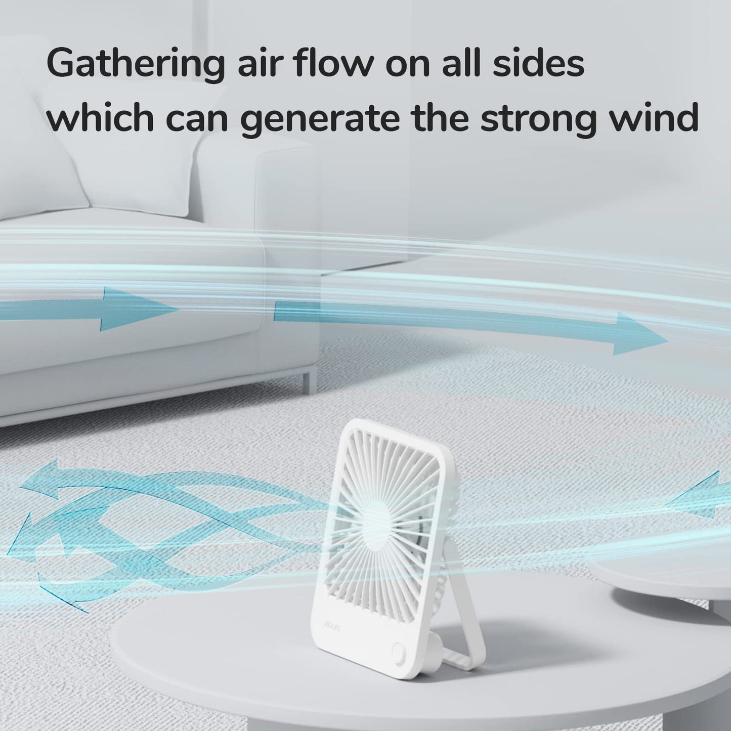 JISULIFE Desk Fan Battery Rechargeable, 4500mAh 180°Foldable Portable Personal Fan, 4 Speeds Adjustable Long Battery-life for Home Office Travel Outdoor Gifts for Women Men-White