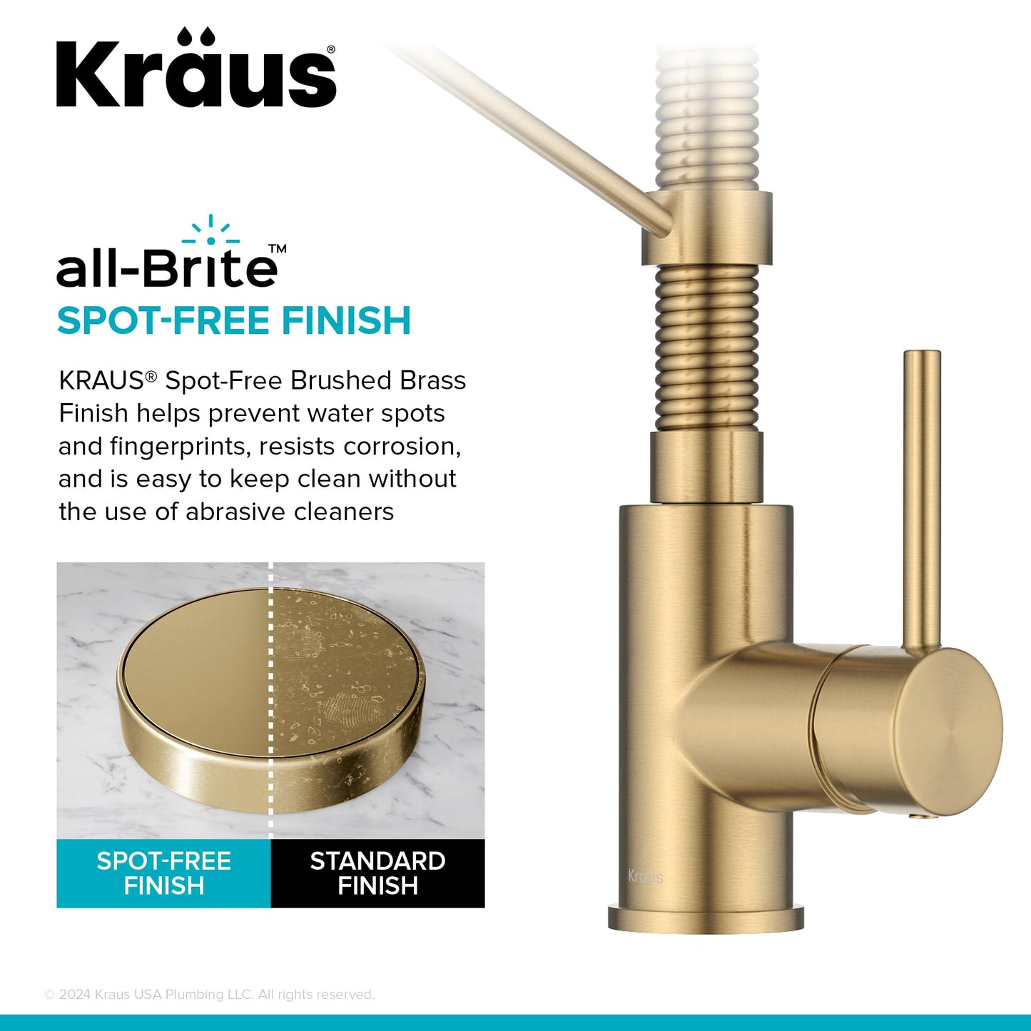 KRAUS Bolden Commercial Style 2-Function Single Handle Pull Down Kitchen Faucet in Spot-Free Brushed Brass, KPF-1610BB