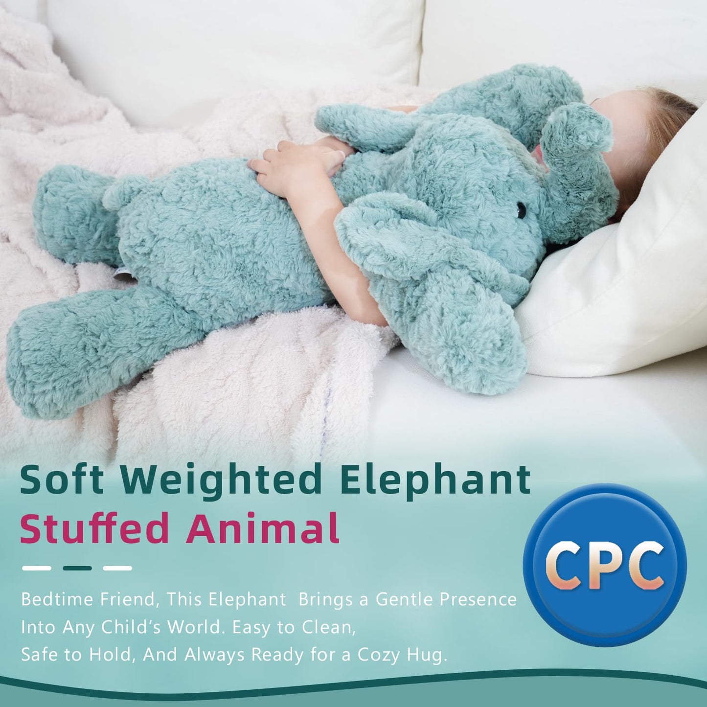 YGZE Weighted Stuffed Animals Elephant Plush Toy, 26 Inch, 4 Pounds, Soft and Huggable Weighted Plush Toy in Sage Green, Ideal Gift for Kids and Adults for Christmas, Birthday, Valentine’s Day