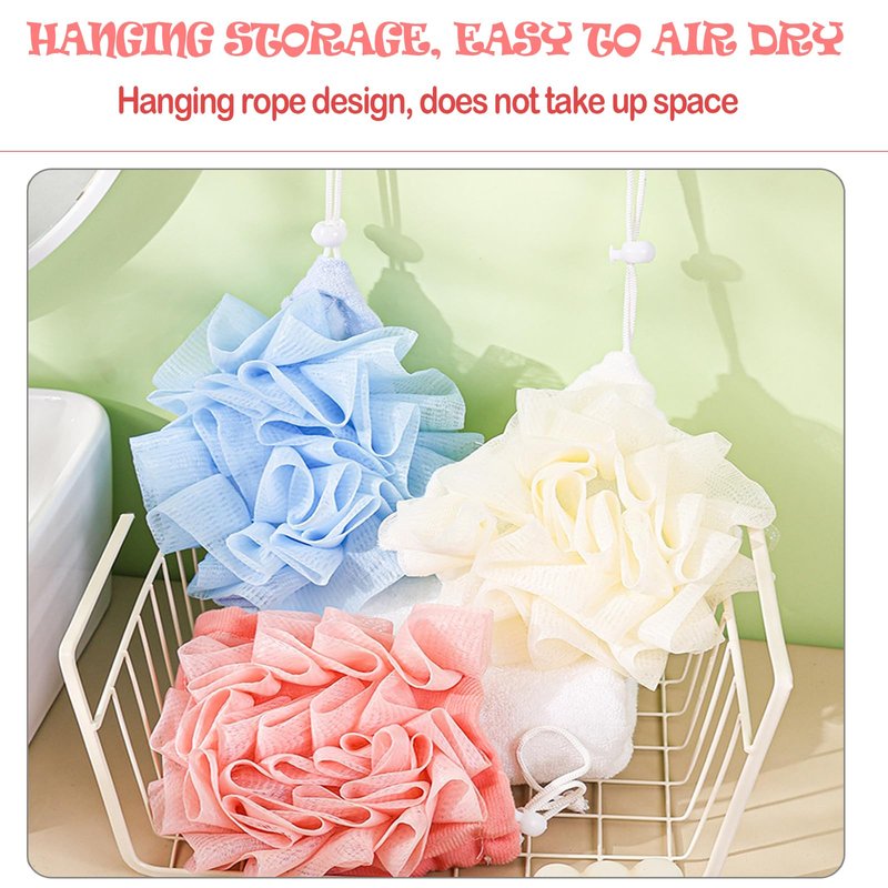 4pcs loofah washcloth Combo 2 in 1 bar soap loofah Pouch Holder Mesh Shower Ball for Exfoliating Body Wash Smooth Skin Free Loofah Dish Towel (Round Square)