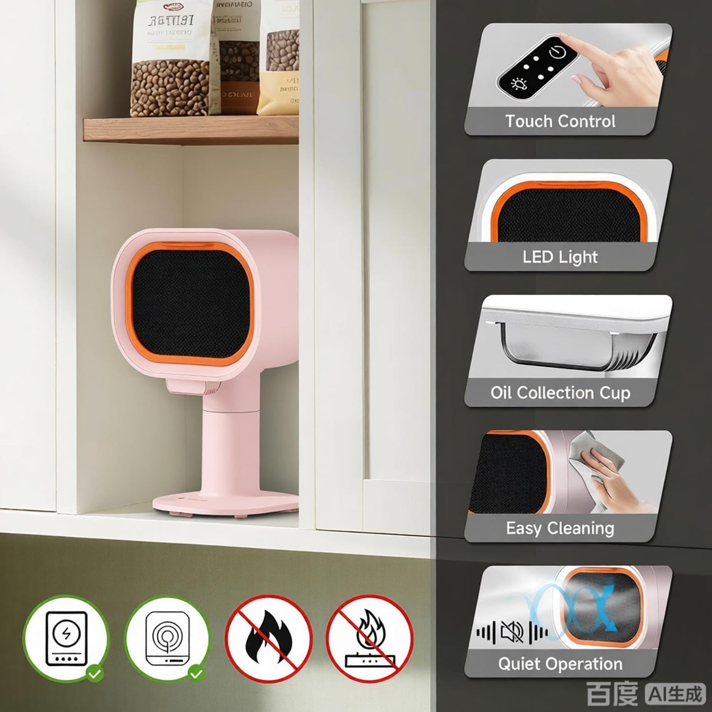 Portable Range Hood - 6-Speed Adjustable Exhaust Fan with Telescoping Height & 60° T，PINK