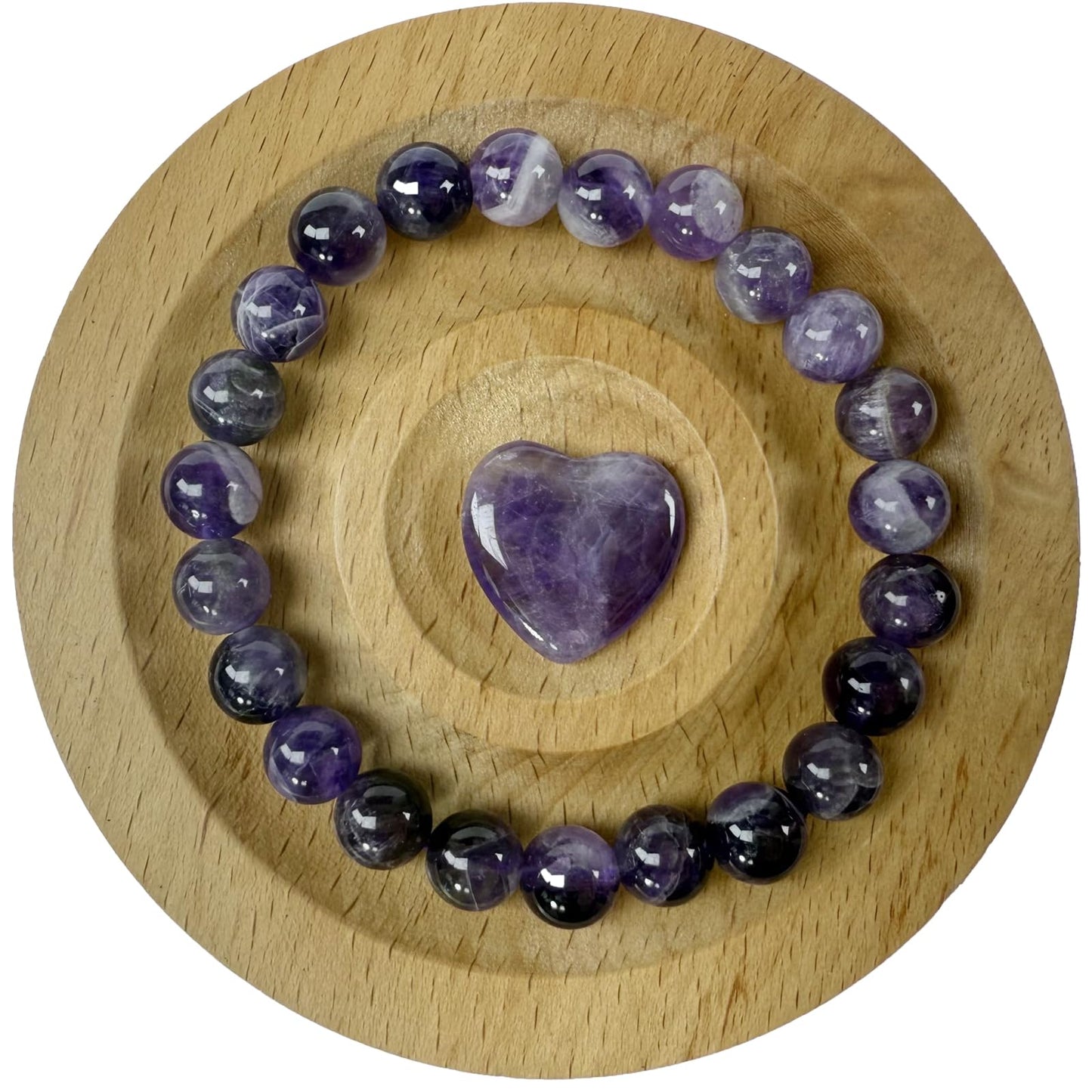 SAFEINA Amethyst Healing Crystal Stretch Bracelet for Women Men's Gifts, 8mm Stackable Beaded Bracelets with Heart Stones Set Stress Relief Yoga Reiki Gems Healing Crystals Inspirational