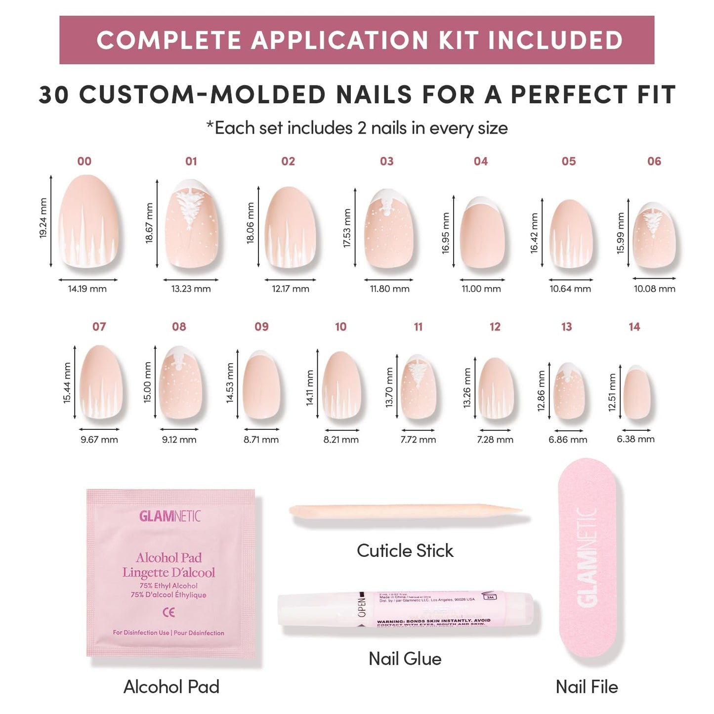 Glamnetic Press On Nails – Winter’s Tale | Short Oval Fake Nails with White French Tips, 3D Tree & Snow Design, Glossy Finish, Salon Quality Winter Nails | 15 Sizes, 30 Nail Kit with Glue