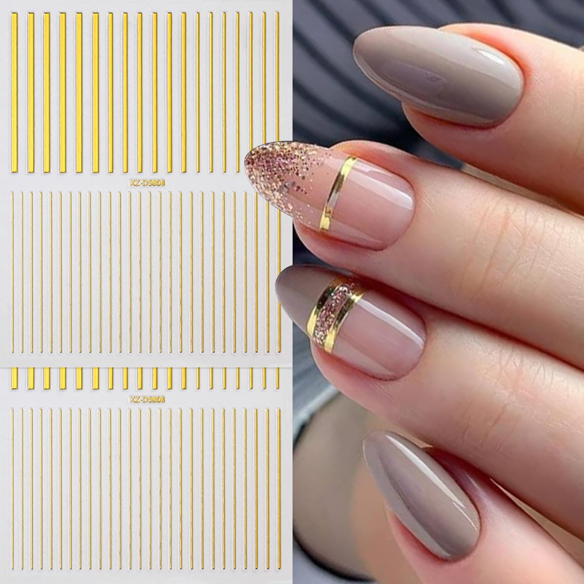 12 Sheets Gold Nail Art Stickers Gold Line Nail Stickers Irregular Nail Decals Self Adhesive Nail Art Supplies for Women Girls DIY Manicure Nail Art Decorations