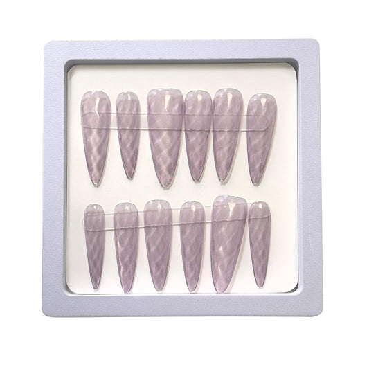 YOYfinee Christmas deal：$15for 2 set=27or30Pcs. 3D Rhombus Pattern Pointed-Long false nails，15pcs，12sizes，10 colors to choose，reuse（light purple2） Choose any color you like.