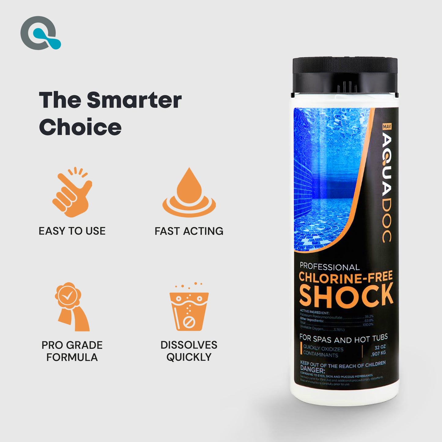 AquaDoc Non Chlorine Hot Tub Shock - 32oz - Enhanced Spa Shock to Assist Bromine and Chlorine - Spa Oxidizer Made in USA