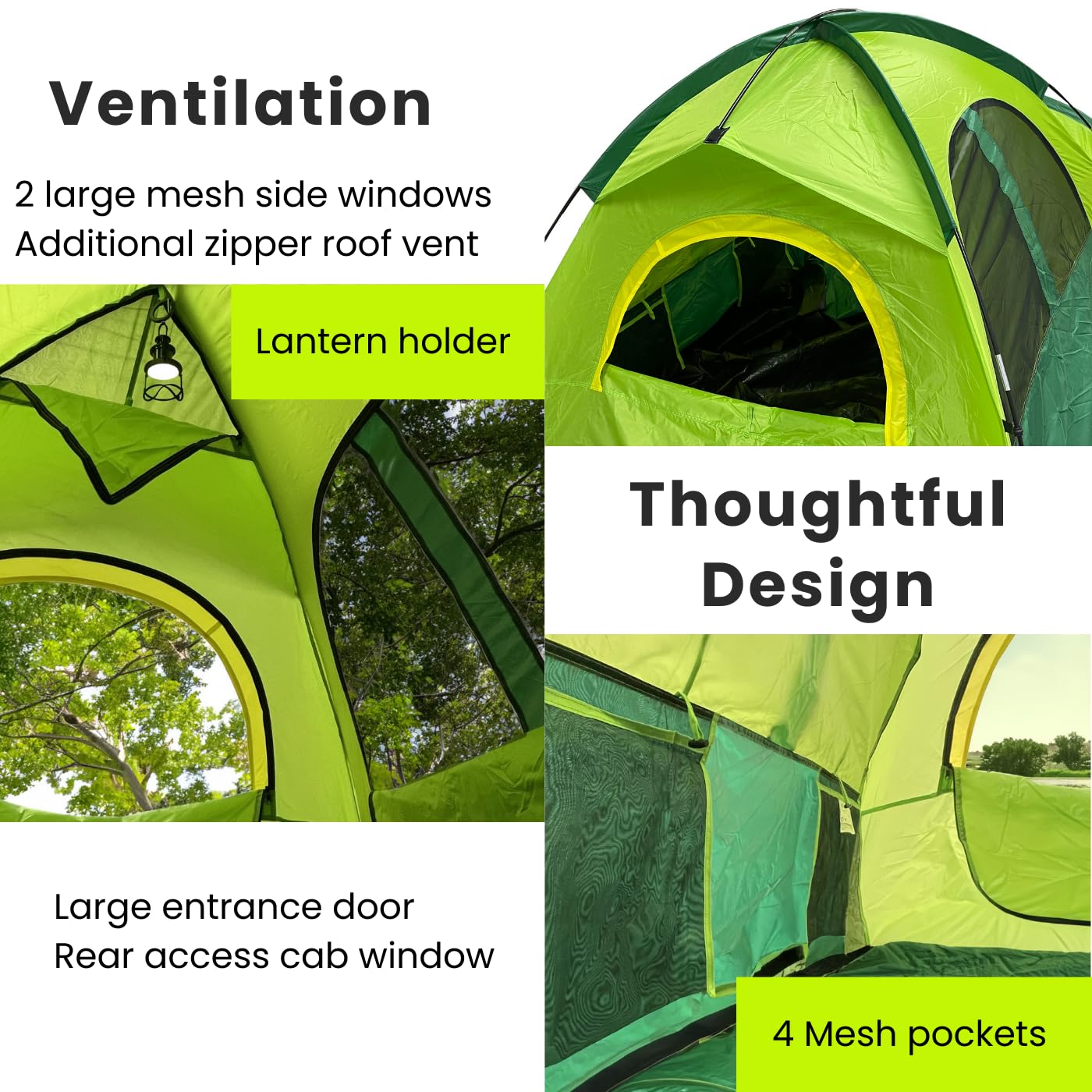Savvycraft Pickup Truck Bed Tent for Full Size Truck 6.4'-6.7' Bed, Waterproof P3000mm 2-Person Double Layer Truck Bed Camping Tent, Expandable Awning, Rainfly, Storage Bag Included Green/Gray
