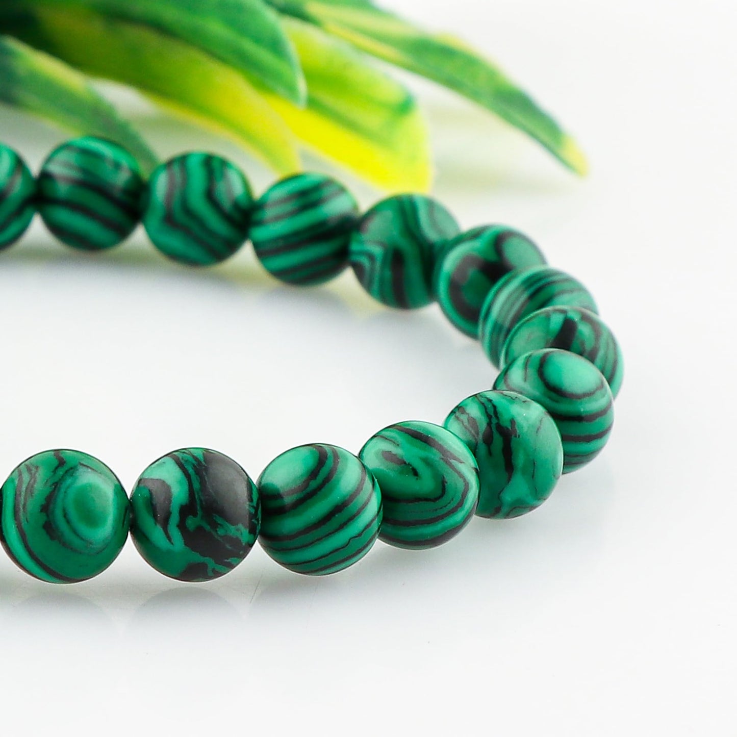CRYSTALINES Genuine Malachite Gemstone Beaded Stretchable Bracelet for Men Women, Handmade Boho Jewelry, Chakra - Healing - Yoga - Spiritual - Protection, Birthstone, Unisex Stretch Bracelet