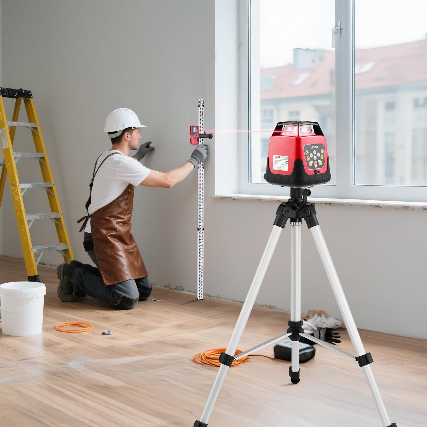 VEVOR Rotary Laser Level Kit, 1650ft 360-Degree Self Leveling Red Horizontal Laser Transit,with Tripod,Receiver,Remote Control, Scale,Toolcase, IP66 Waterproof, 0.80in/100ft Precision for Construction