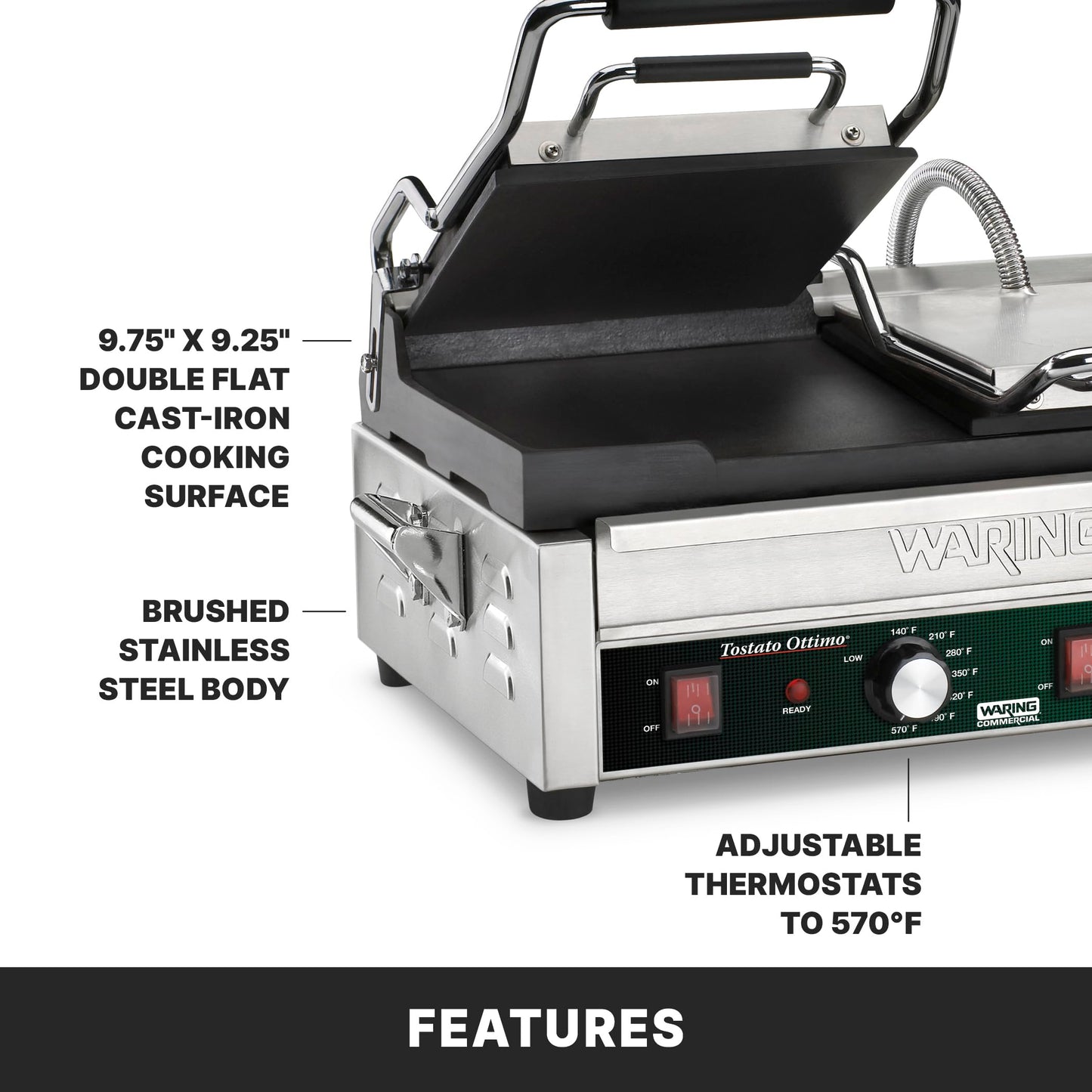 Waring Commercial Tostato Ottimo Dual Flat Toasting Grill 240V (17" x 9.25" cooking surface)