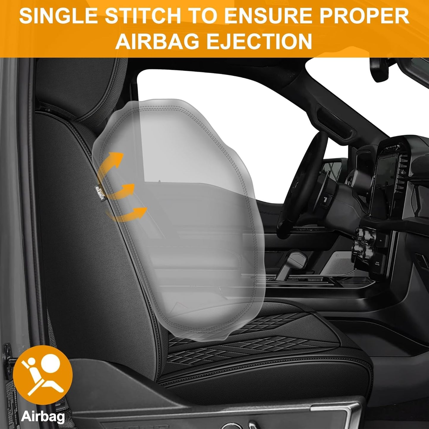 JIAMAOXIN Front Seat Covers for Ford F150 2009-2024 2025 2026 - F250/F350/F450 2017-2024 2025 2026: Custom Faux Leather Truck Seat Covers Car Cushion (2 PCS Front,Black)