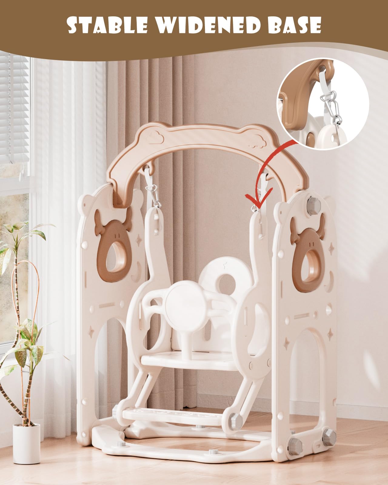 XJD 13-in-1 Toddler Slide and Swing Set, Kids Slide for Toddlers Age 1+, Toddler Outdoor Playset New Upgrade with Golf Set, Basketball Hoop, Drawing Board for Playground (Brown White)