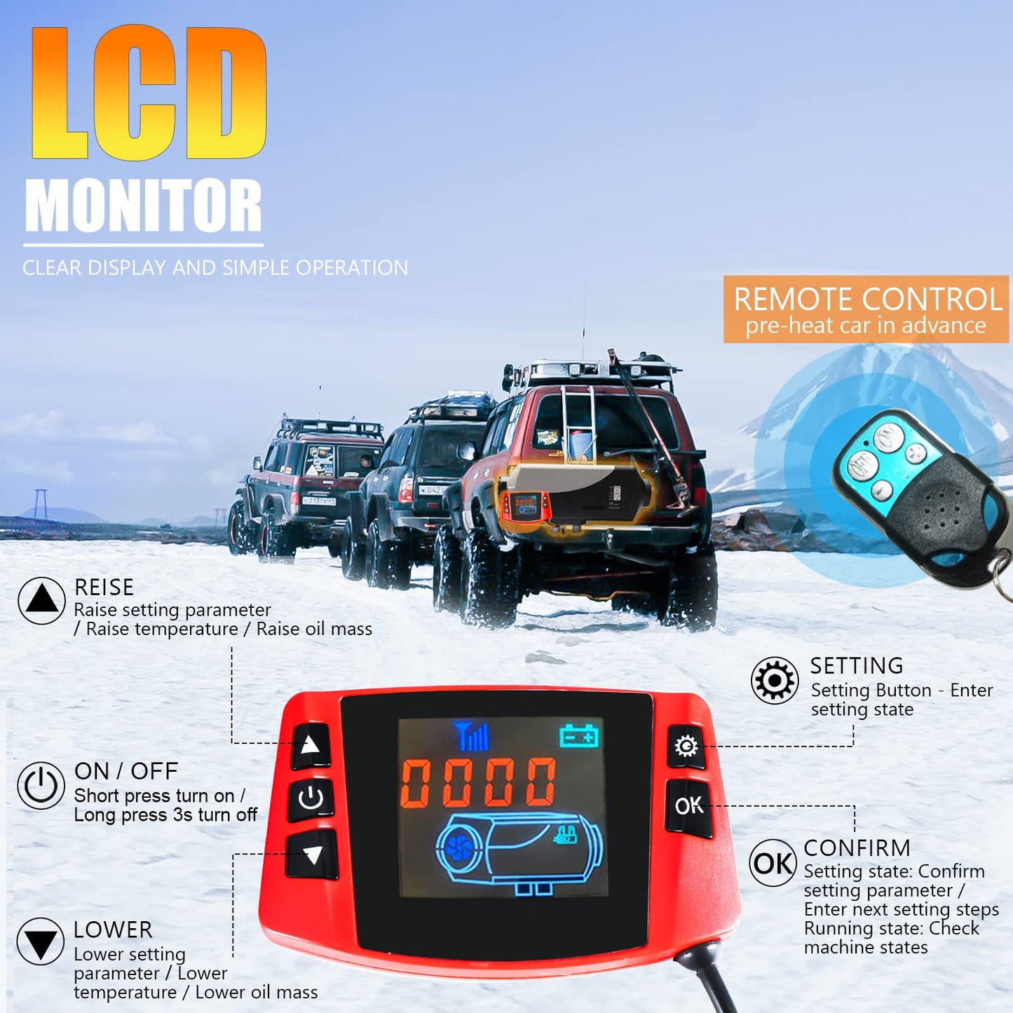 WAYSKA Diesel Heater 12V, 5L Tank, Diesel Heater 2KW, Muffler, Diesel Parking Heater with LCD Monitor & Remote Control for Trucks, Trailer, Boat and Motor-Home