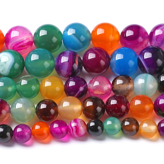10MM Natural Stone Colorful Stripe Agate Energy Healing Beads Round Loose Beads for Jewelry Making Bracelet 72pcs 2 Strands 32"