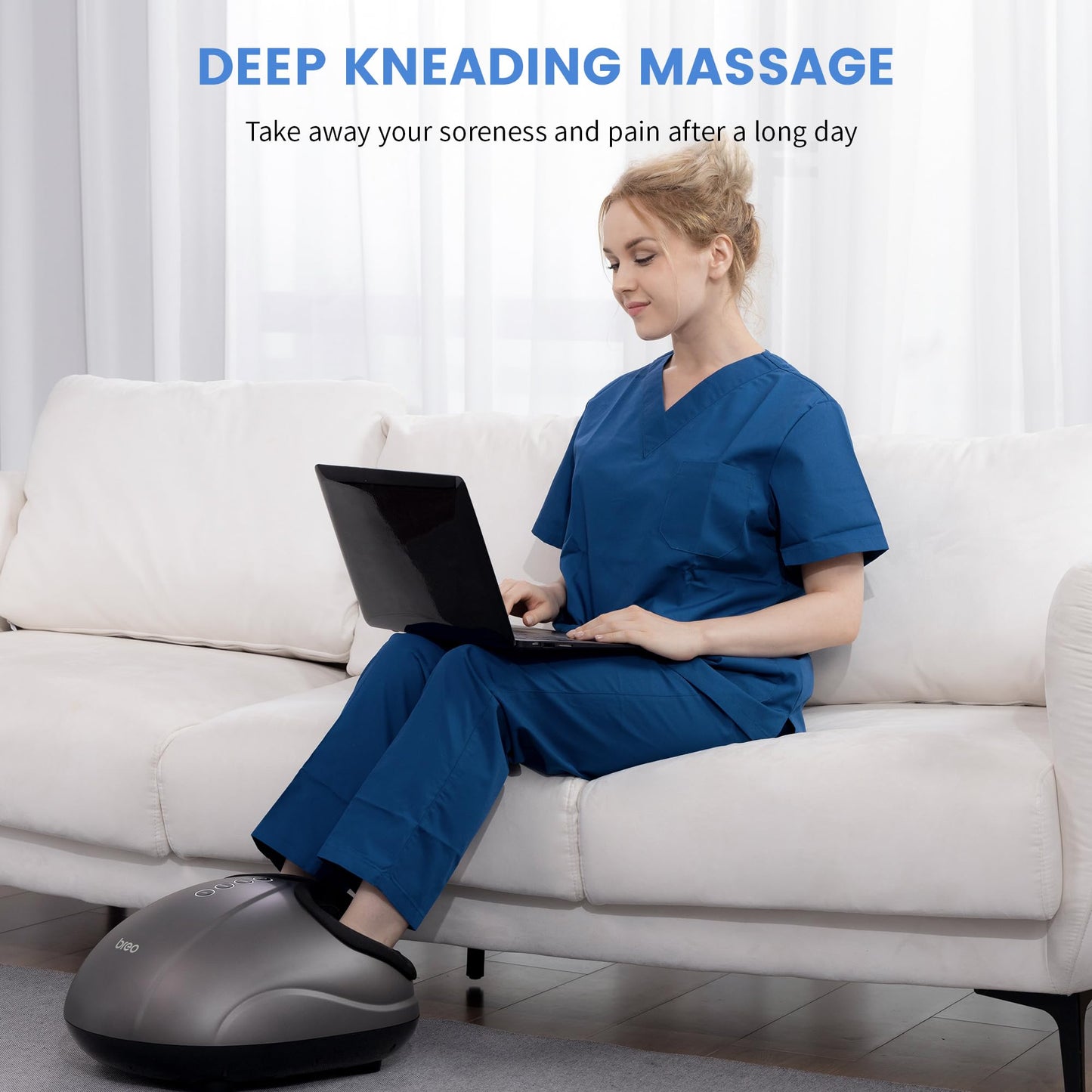 Breo Foot Massager with Heat, Deep Tissue Kneading, Shiatsu Massage Machine for Relax, Relieve Foot Pain, Plantar Fasciitis, Fits Feet Up to Men Size 14, Mother's Day Gift