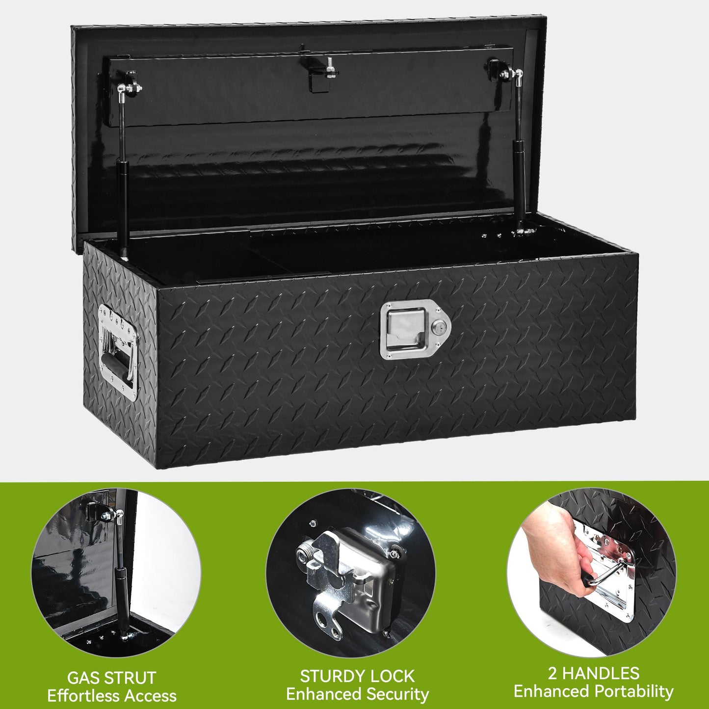 AUTOSAVER88 30 Inch Truck Bed Tool Box, Heavy Duty Aluminum Diamond Plate Tool Box Chest, Waterproof Chest Storage Box with Sliding Shelf and Lock for Trucks, Trailers, RVs, Warehouses