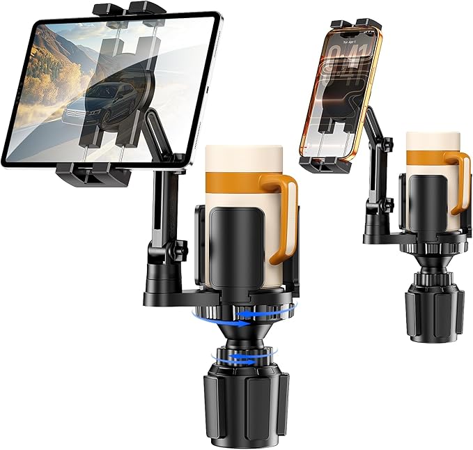 Tablet Holder for Car, 3 in 1 Cup Holder ipad Car Mount with Expander, Adjustable Base and Long Arm with 360ÃÂ°Rotation Phone ipad Holder Compatible for 4-12.9Ã¢ÂÂÃ¢ÂÂ Tablet, All Smartphones and Most Bottles