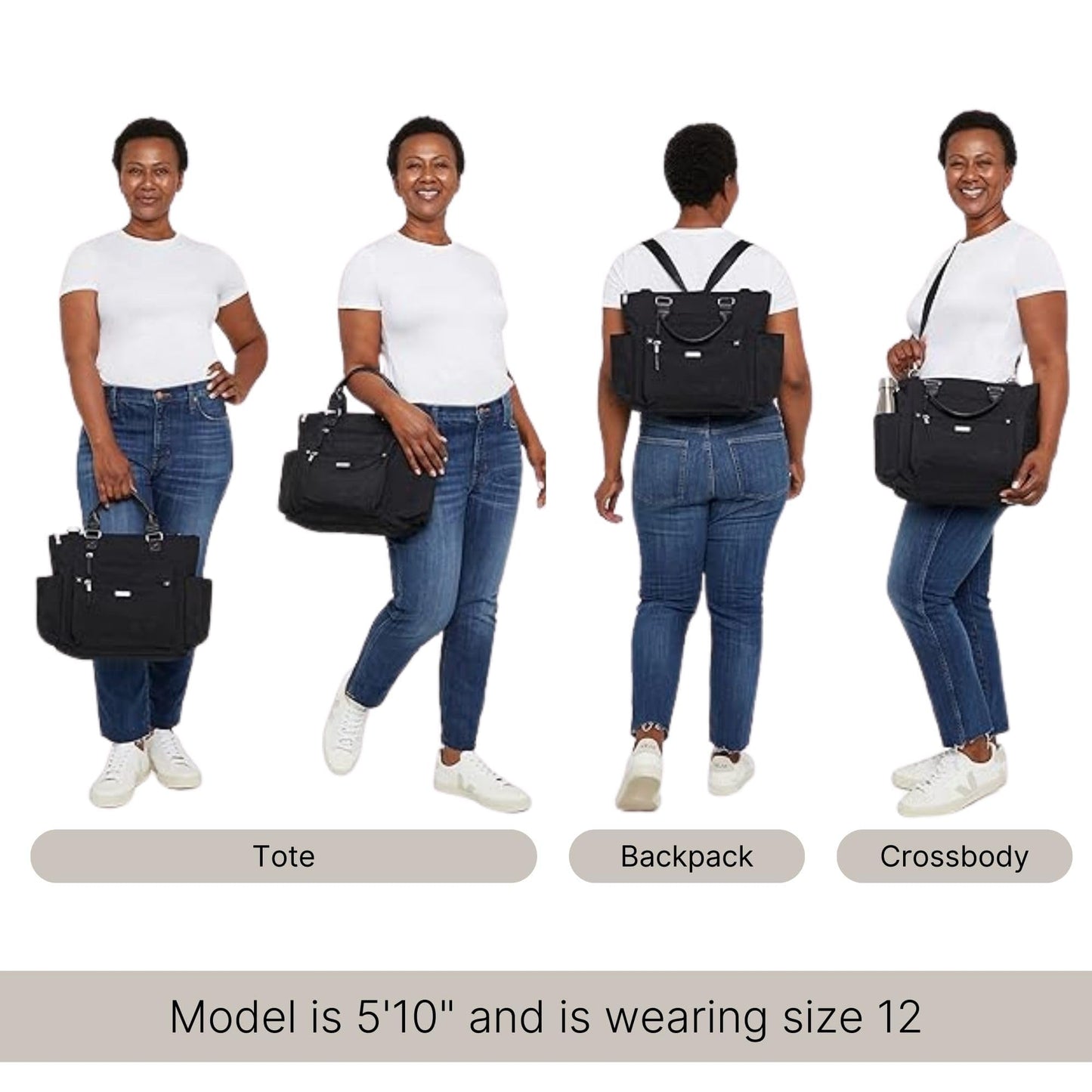 Baggallini 3-in-1 Convertible Backpack Tote Handbag - 15x12" Lightweight Travel Bag w/ RFID Phone Wristlet