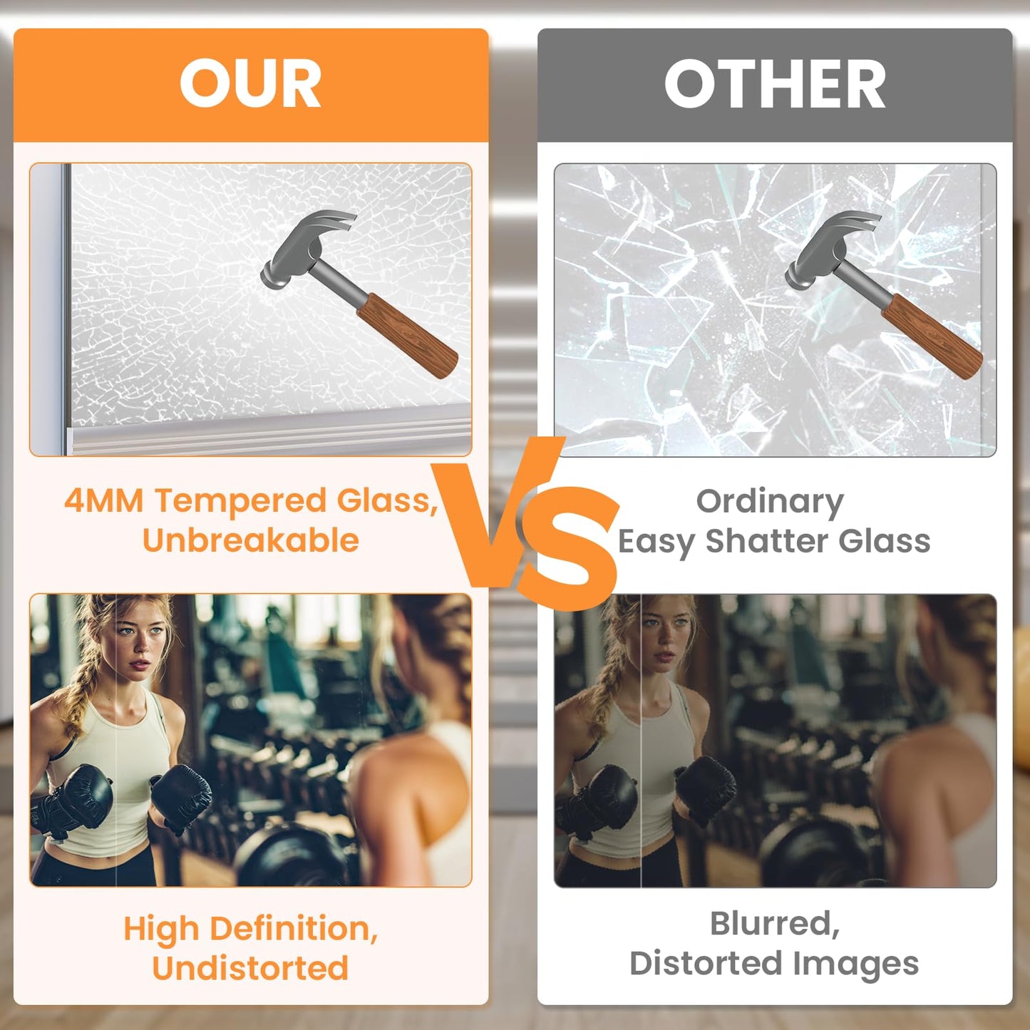Peegel Home Gym Mirror - 48''x30''(3PCS) Large Frameless Tempered Glass Workout Mirrors for Home Gym Wall,Yoga,Garage,Dance