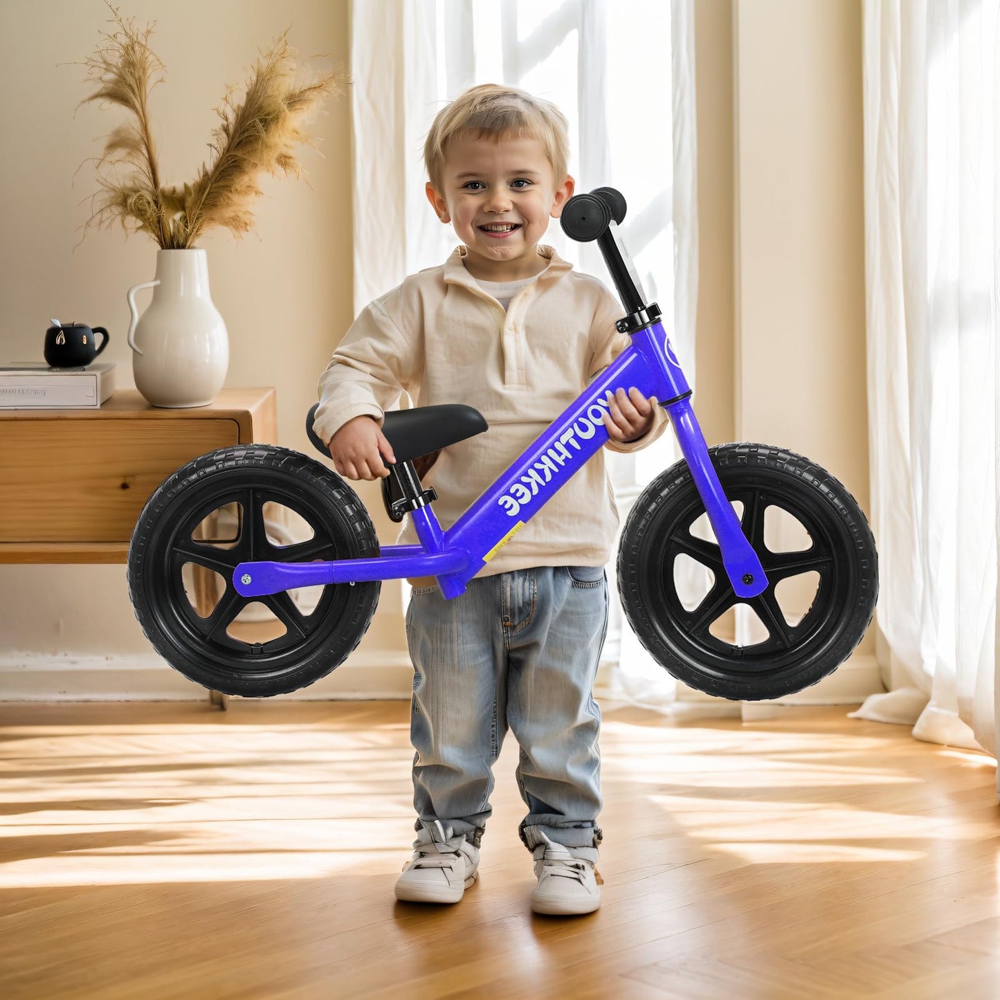 Youthkkee 12 Inch Toddler Balance Bike for 1-3 Year Olds, No-Pedal Bike with Tool-Free Adjustable Seat, Quick Assembly, Gift for 1-3 Year Old Boys & Girls with Customizable Plate
