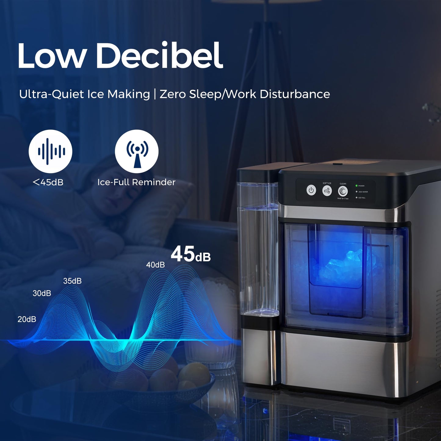 Nugget Ice Maker Countertop with 0.8Gal Removable Tank, 41Lbs/24H, One-Touch Fast Ice in 6 Mins, Self-Cleaning & Ultra Quiet for Home, Office, Party