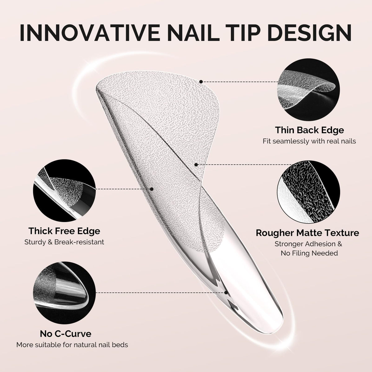 MelodySusie Short Almond X Nail Tips - 600Pcs 15 Sizes Clear Acrylic, Half Matte Full Cover Press on Nails for DIY Extension & Salon Use, Pre-Shaped for Long-Lasting Manicure