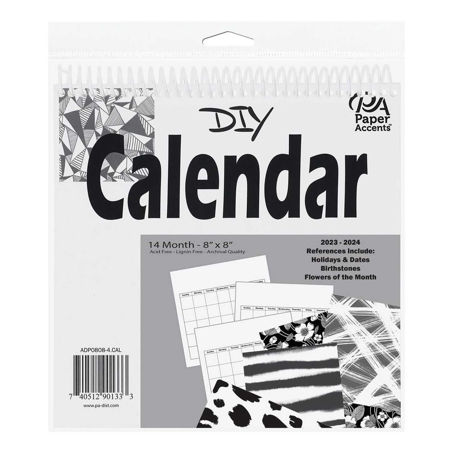 Accent Design Paper Accents DIY 8x8 Blank Calendar – 14-Month White Blank Calendar Sheets for Wall, Desk, or Planner – Undated Customizable Monthly Organizer