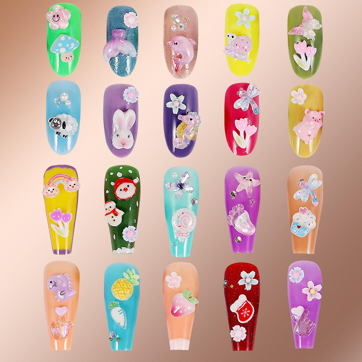 TAMHOO Pack of 250pcs Cute & Sweet 3D Nail Charms for Acrylic Nails, Perfect for Nail Art Decorations & DIY Accessories(Style F)