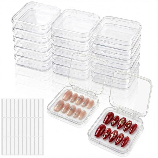 XNXA Clear Press On Nail Storage Containers 12-Pack Stackable Cases, Press Ons Nail Packaging Organizer Case, Acrylic Tips and Fake Nails Display Box for Travel and Salon Use (Clear 02)