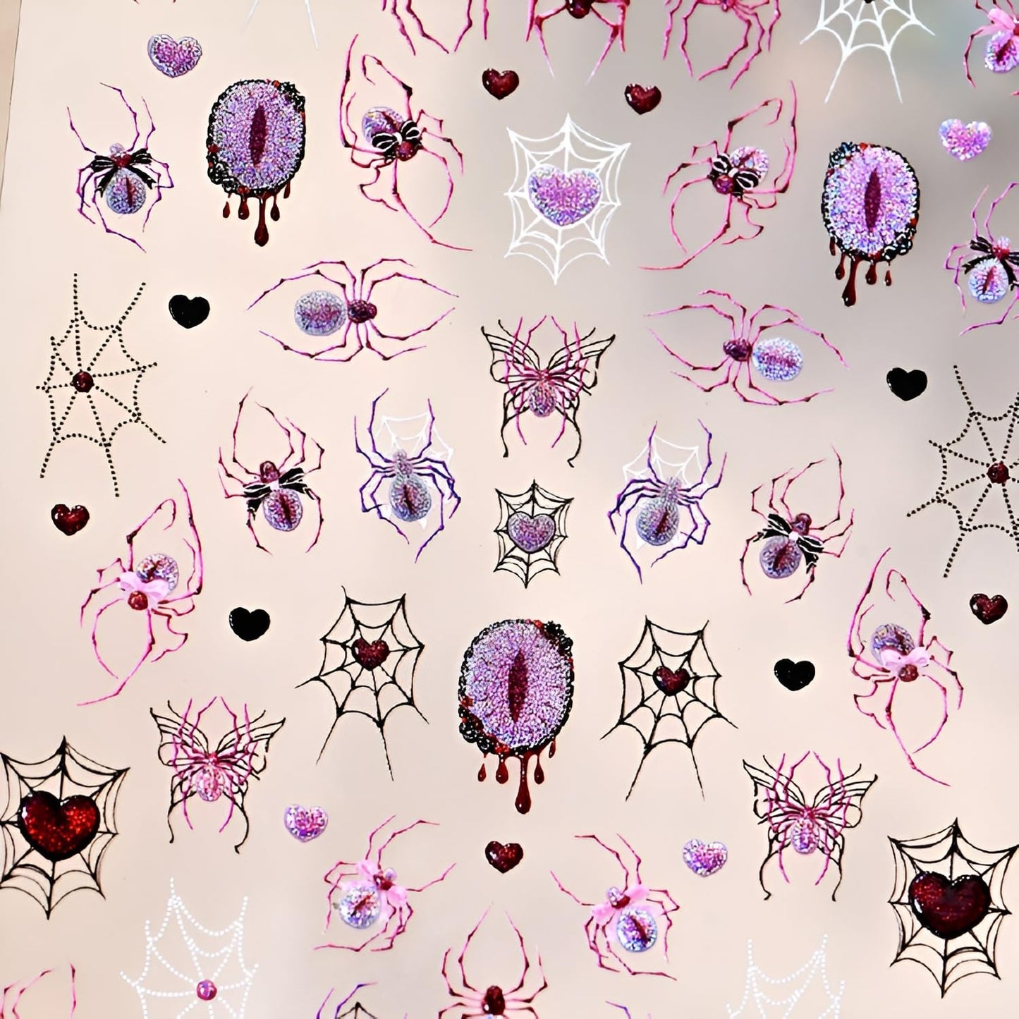 Halloween Nail Stickers Spider Nail Stickers for Nail Art Spider Web Nail Decals 5D Self-Adhesive Purple Pink Nails Design for Women and Girls DIY Manicure Nail Art Decorations
