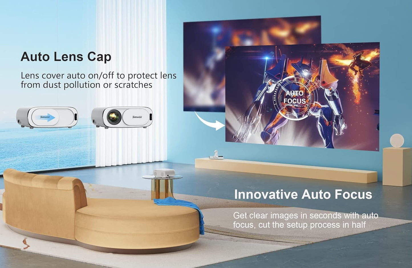 [AI Auto Focus/Auto Lens Cap] Outdoor-Projector-4K with WiFi 6 and Bluetooth: 1500 ANSI Portable Projector with Auto 6D Keystone & Zoom, Jimveo Native 1080P Movie Proyector 2026 Upgraded
