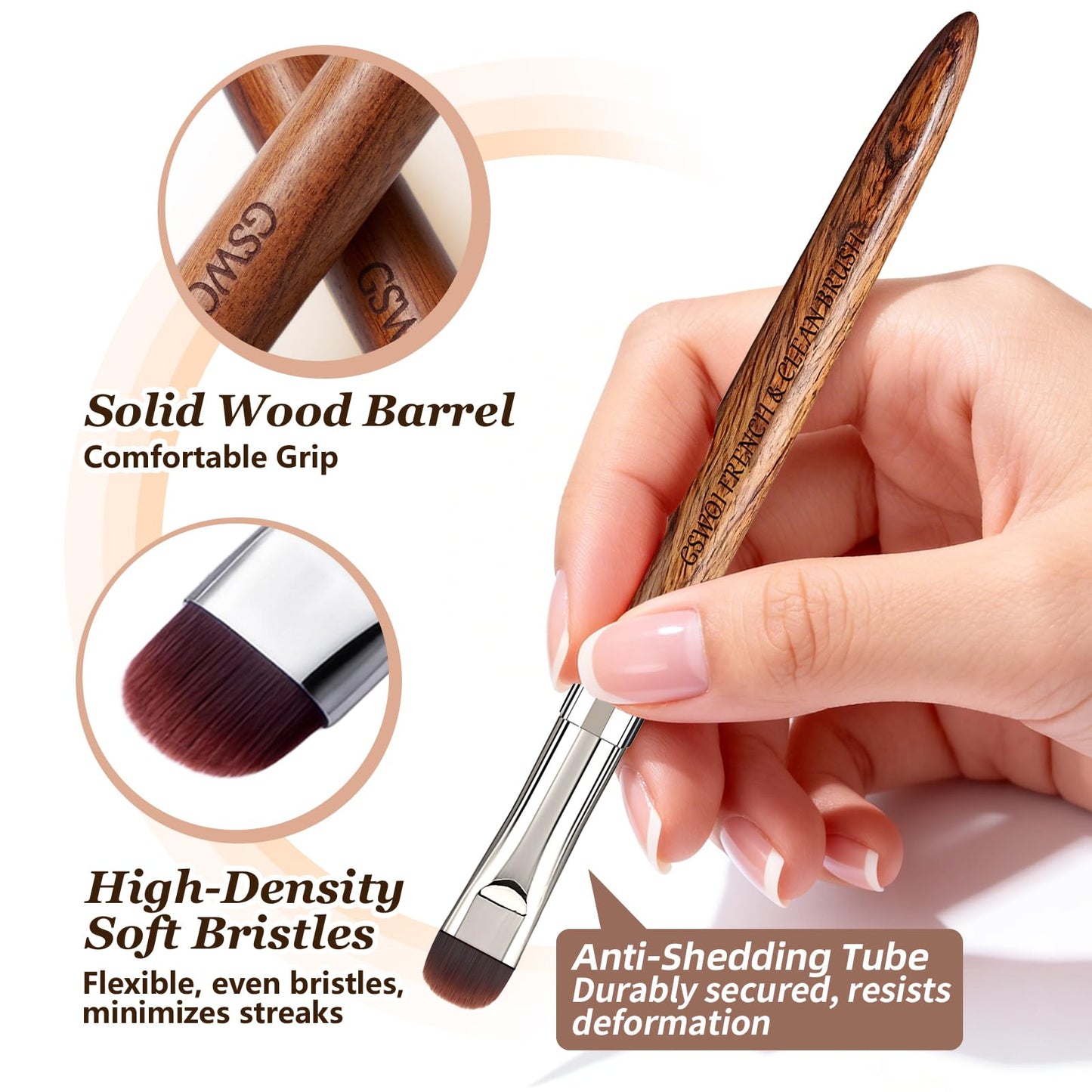 Nail Brush for French Tips and Clean Up | Gel Polish Brush with Wooden Handle & Storage Pouch (French Tip Brush（F18）)