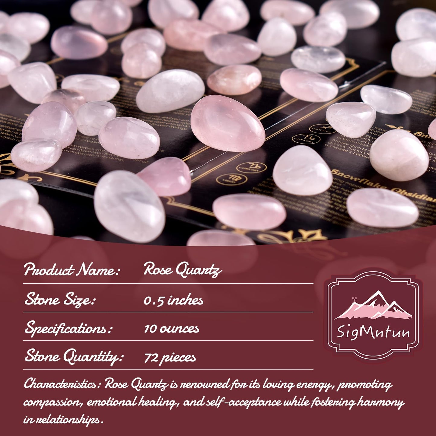 SigMntun Polished Natural Rose Quartz Crystals - 72 Pcs, 0.5" 10 oz Handpicked Natural Tumbled Gemstones Rocks, Pebbles for Reiki, Chakra, Healing Home Decor