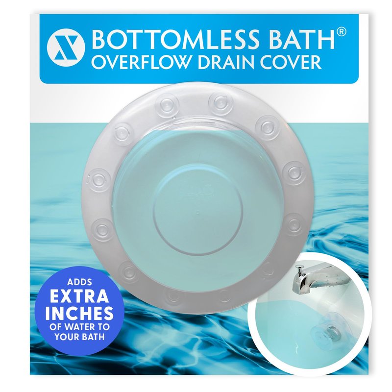 SlipX Solutions Bottomless Bath, Essential Overflow Drain Cover for Bathtub, Best Bath Accessories for Women, Adds Inches of Water to Your Tub for Deeper Soak, 4" Diameter, Clear