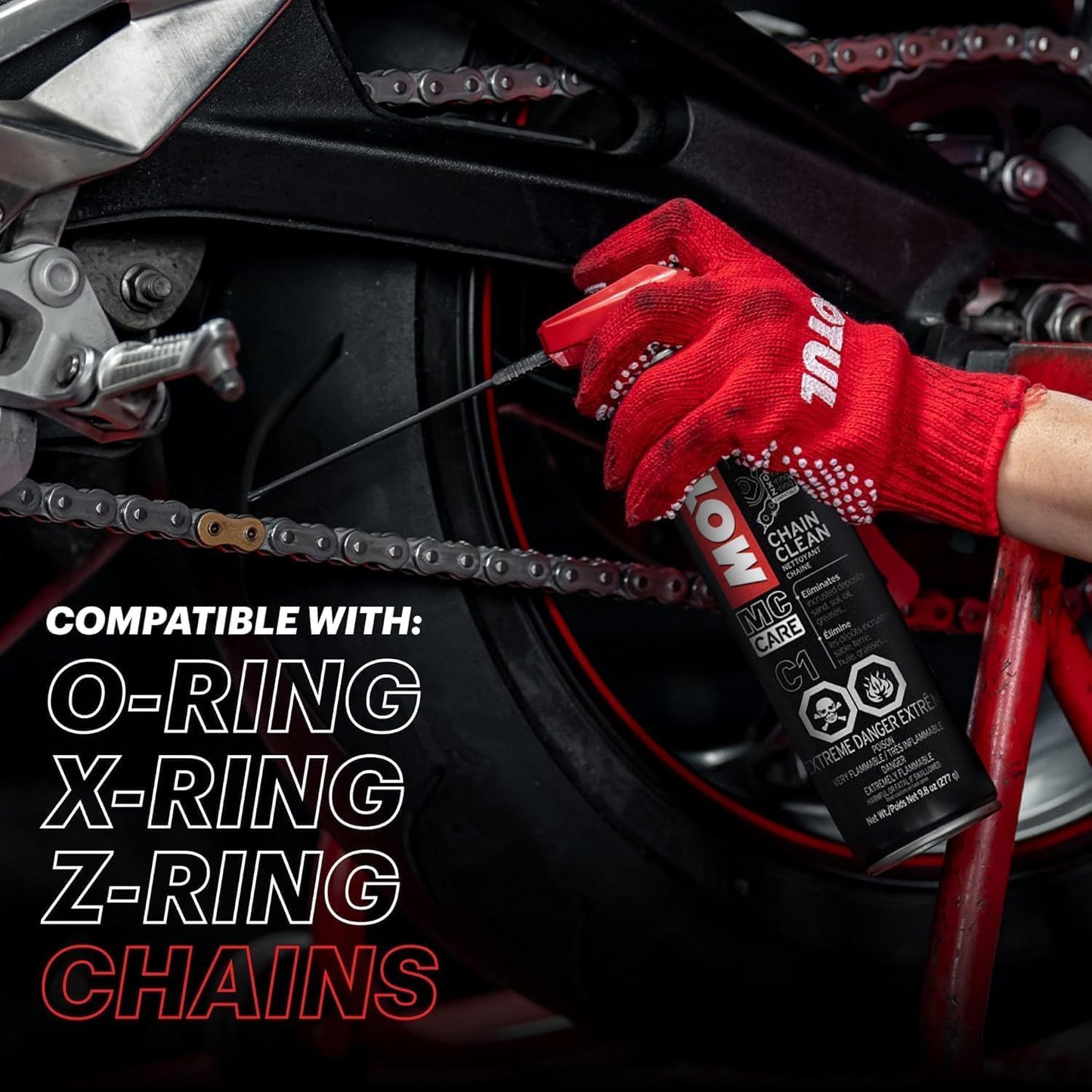 Motul C1 Chain Clean – Motorcycle Chain Cleaner for Dirt Bike, Street Bike, ATV, UTV & O-Ring/X-Ring Chains, Heavy Duty Degreaser Spray, Removes Grease & Grime Fast, 9.8 oz
