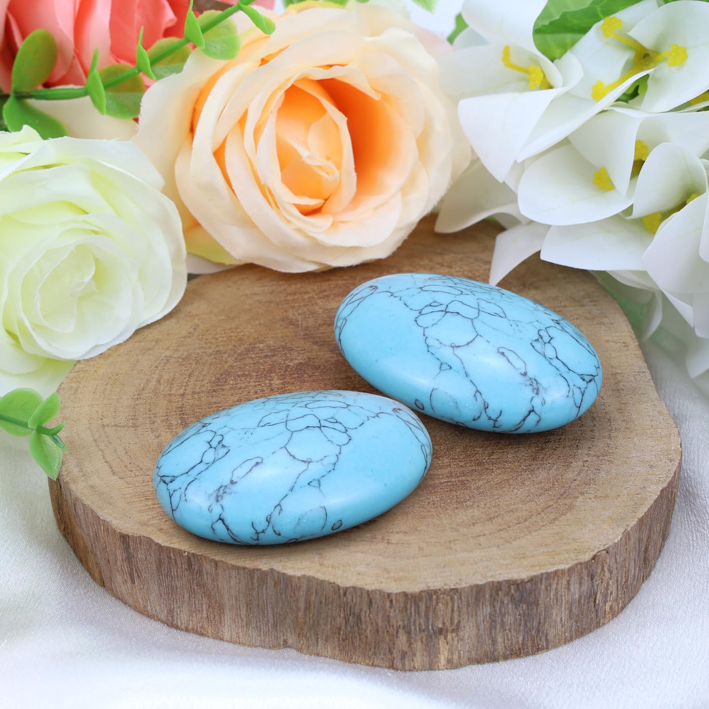 MAIBAOTA 2.4" Large Green Turquoise Crystal Stone Large Polished Palm Stone Healing Crystals 0.7" Thick Natural Reiki Gemstone Worry Stone Energy Balancing Anxiety Stress Relief Meditation 1 Pc