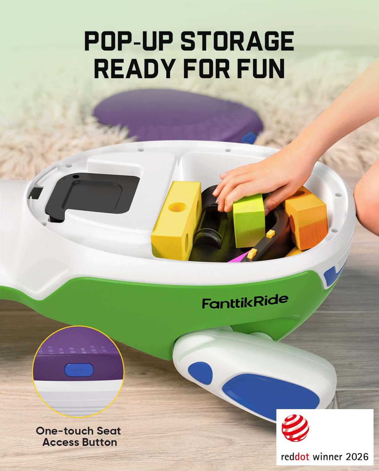 FanttikRide N10 Pro Electric Wiggle Car, USB-C Fast Charging, One-Click Detachable Mop, RGB Eye Lights, Flashing Wheels, Bluetooth, Anti-Rollover, GlideWiz, Ride on Toys for Ages 3+, 150 Lbs, Green