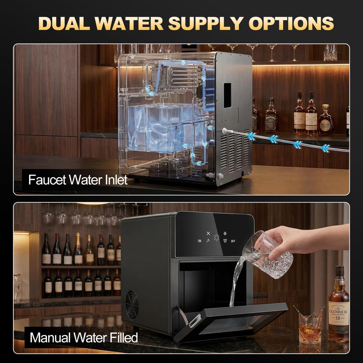 SOZT® 2" Ice Ball Maker Countertop, 4Pcs Ready in 40Mins, 144Pcs/Day, Sphere Ice Maker Machine with Self-Cleaning, Auto & Manual Fill, Round Ice Cube Maker for Home Bar Whiskey Bourbon